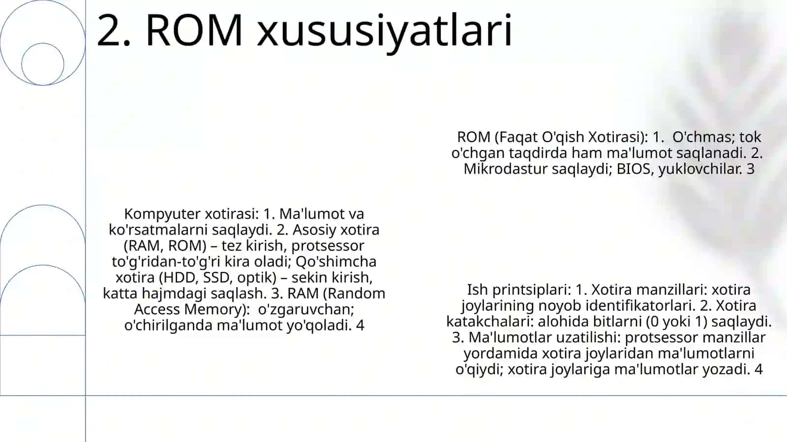 Kompyuterda xotirasi va uning turlari, ishlash printsiplari 4