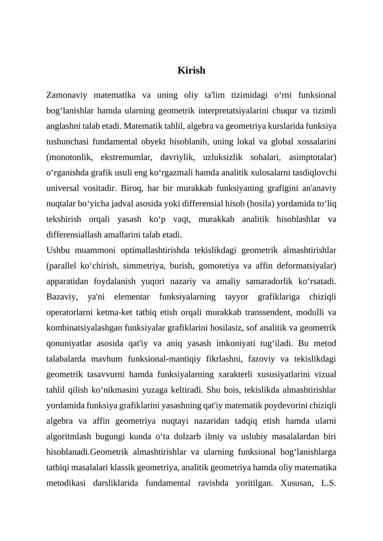 Kurs ishi: Tekislikda almashtirishlar yordamida funksiya grafiklarini chizish 4