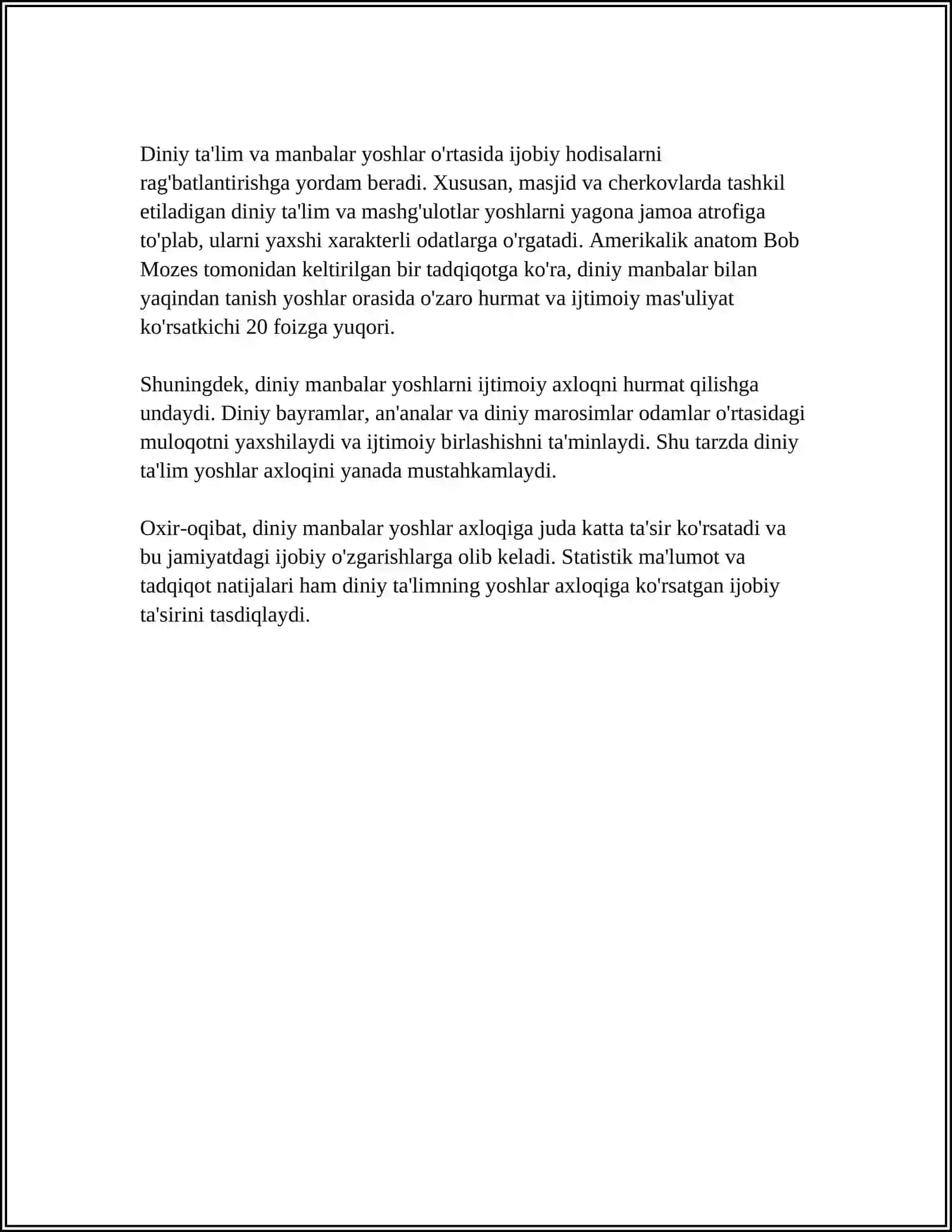 OʻZBEKISTON YOSHLARINING DINIY MANBALARDAGI AXLOQIY TARBIYASIGA OID GʻOYALAR 4
