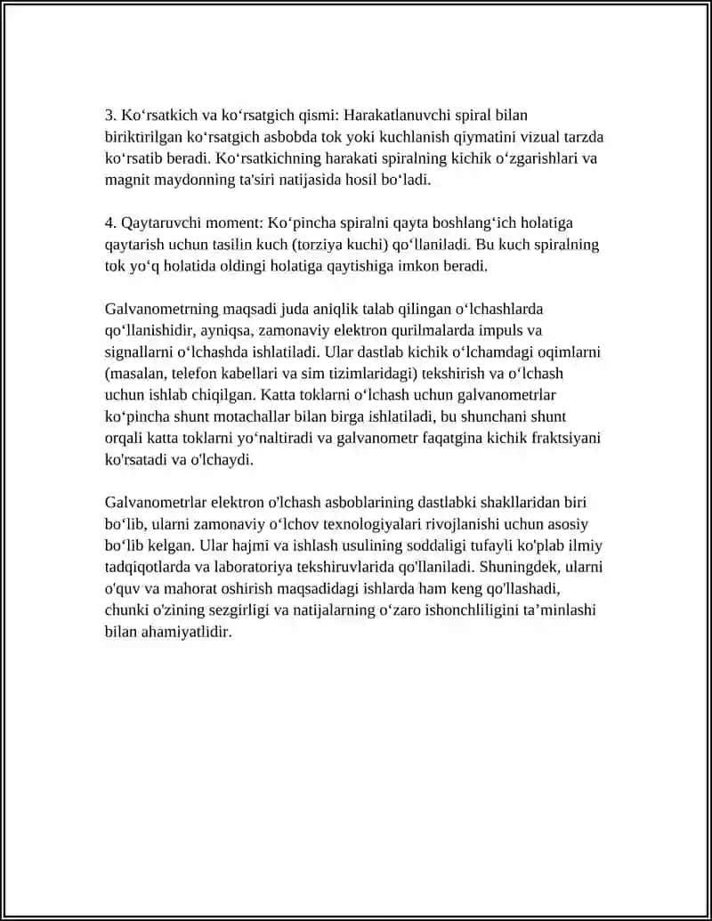 GALVANOMETR, AMPERMETR, VOLMETRLARNING ISHLASH PRINSIPI 4