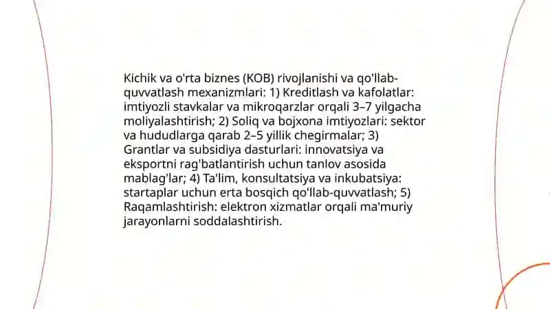 O'zbekiston Respublikasida biznes va tadbirkorlikni rivojlantirish istiqbollari 4