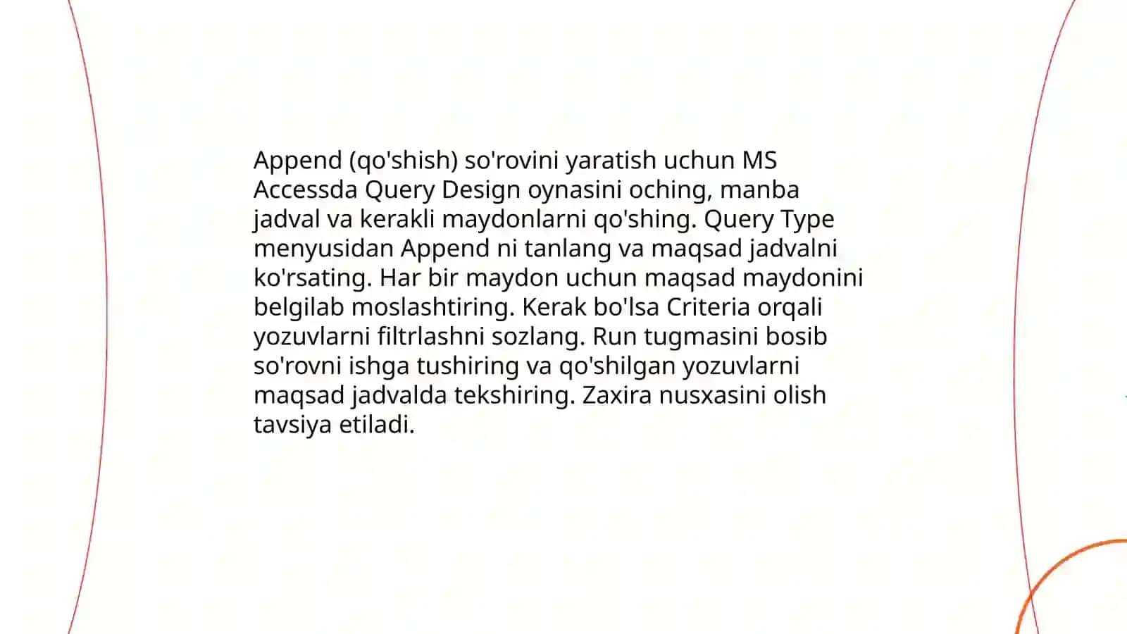 MS Acces dasturida sorovlar yaratish 4