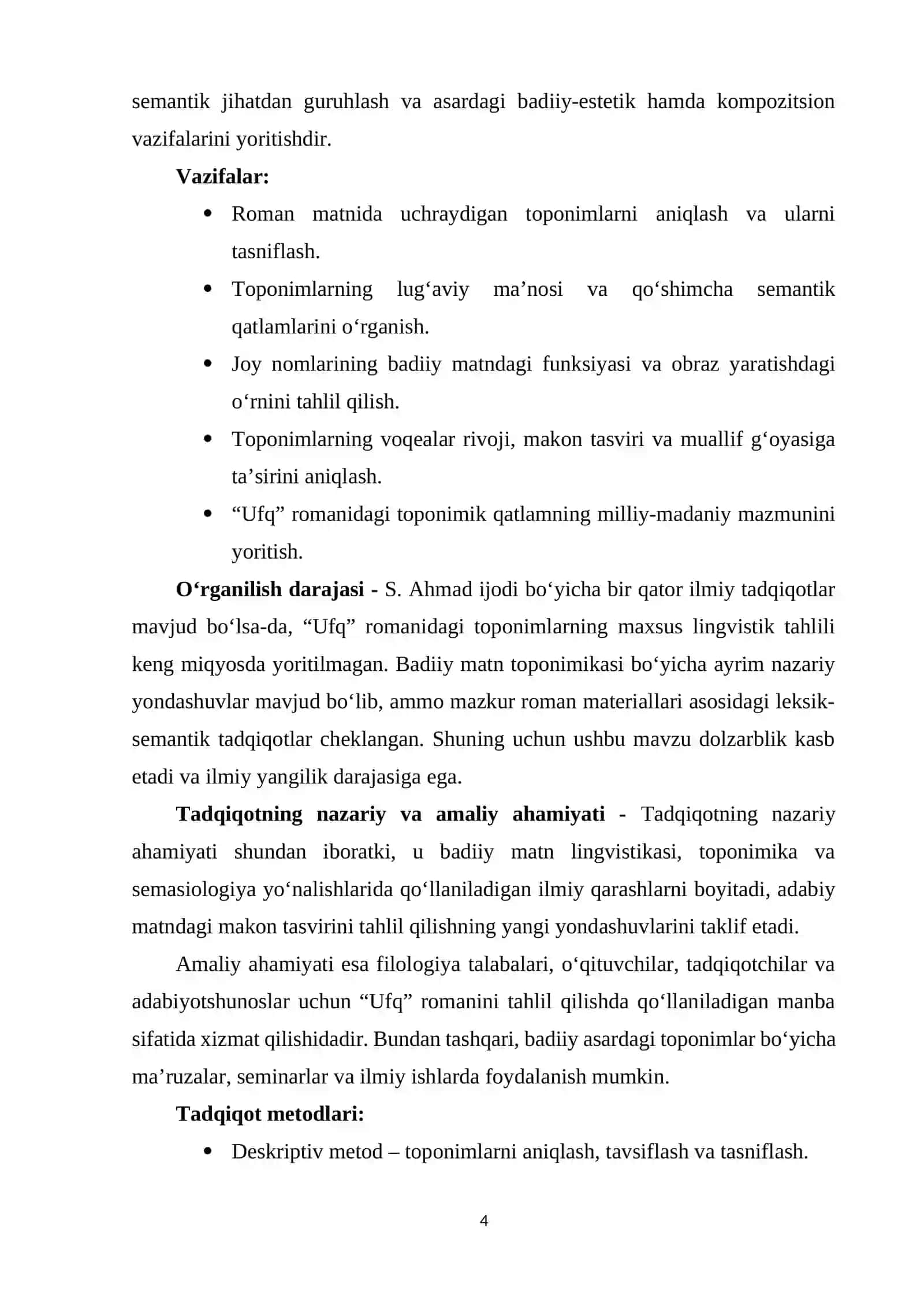 S.Ahmadning "Ufq" romanidagi joy nomlarini leksik-semantik xususiyatlari 4