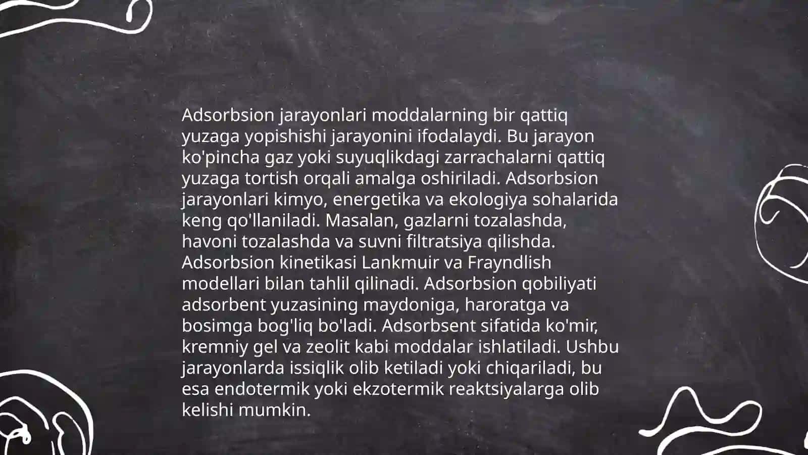 Tirik organizmlardagi sirt xodisalari va adsorbiya.Xromatografiya 4