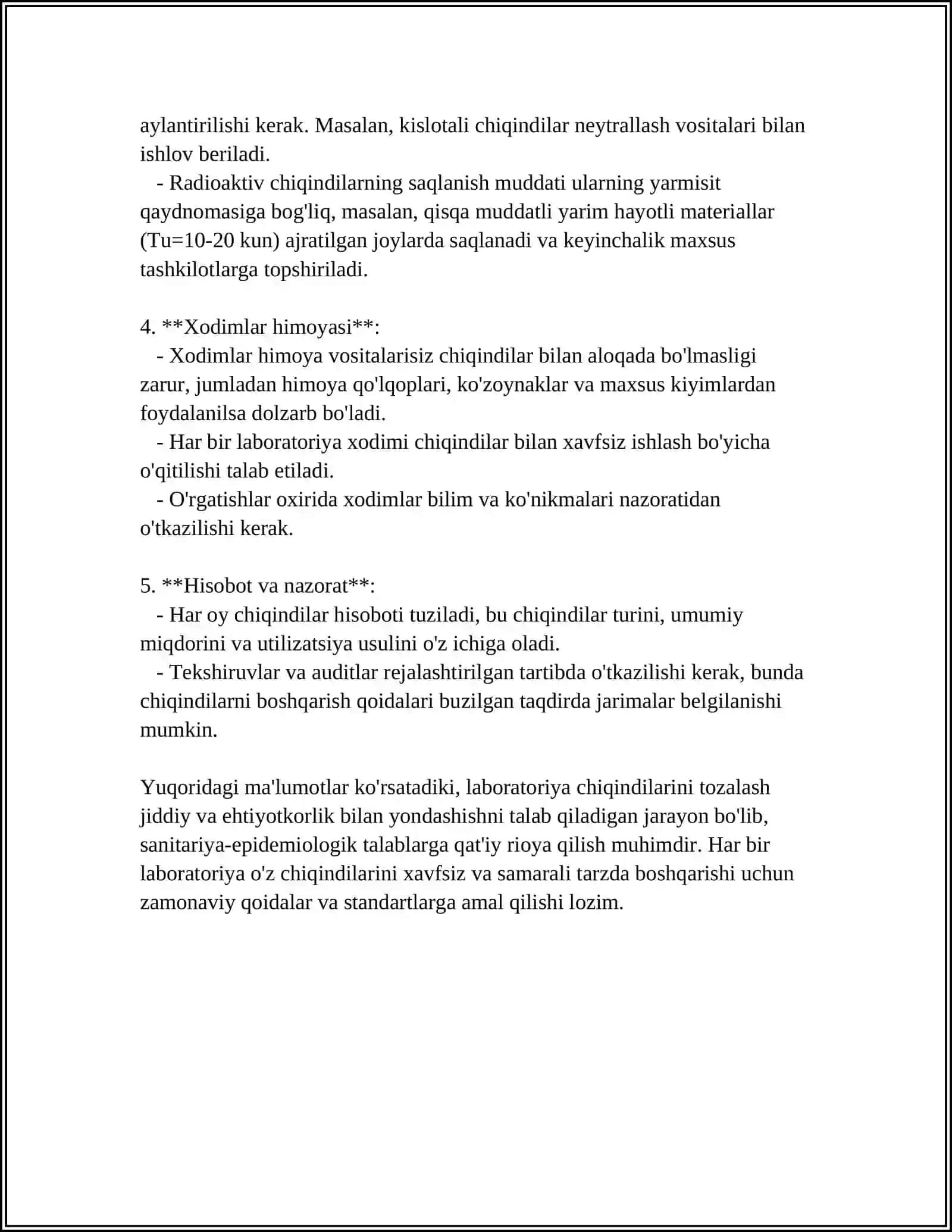 LABORATORIYA CHIQINDILARINI TOZALASHDA SANITARIYA TALABLARINI KUZALABORATORIYA JIHOZLARINI DEZINFEKSIYA QILISHDA QAYSI KIMYOVIY MODDALAR SAMARALI EKANLIGINI ANIQLASH 4