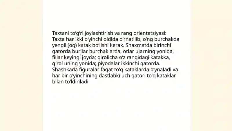 Shaxmat va shashka taxtasi donalari va oʻyin qoidalari bilan tanishish mavzusida 4