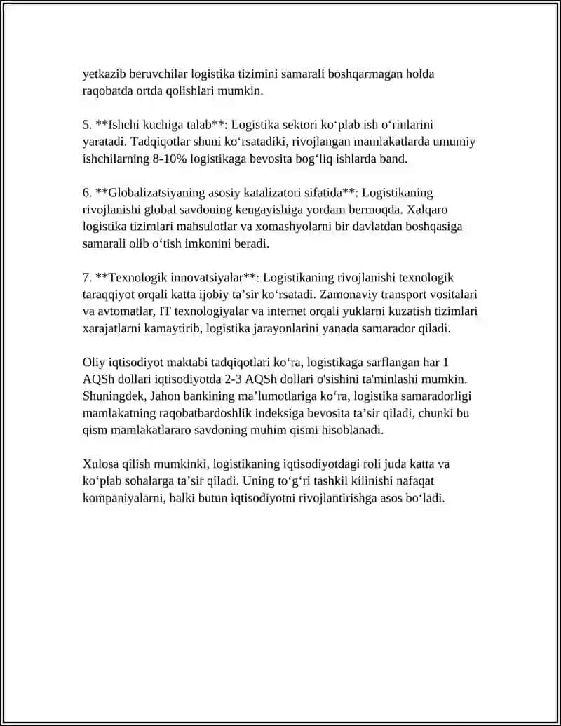 LAGISTIKA HAQIDA MUSTAQIL ISH TAYYORLASH KERAK 4