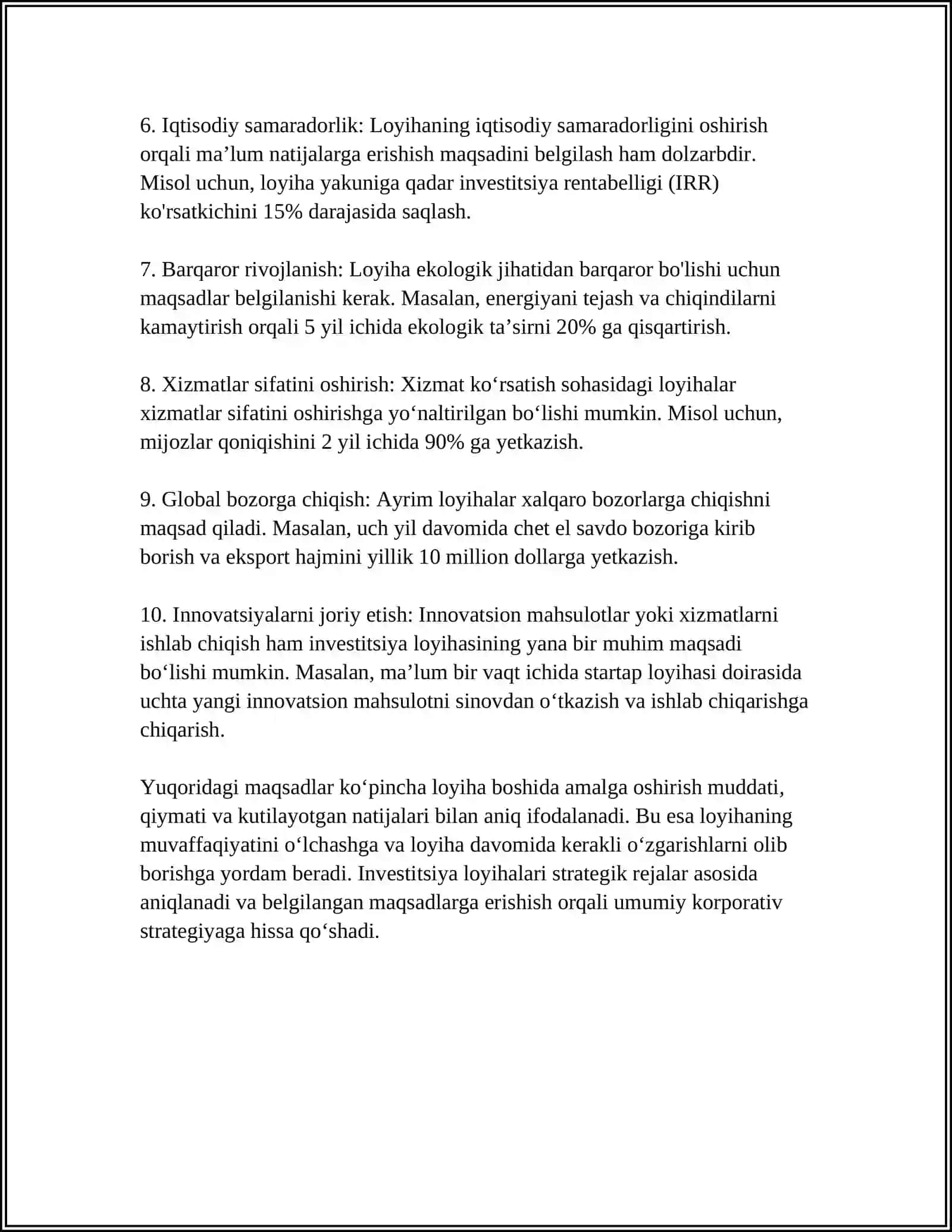 INVESTITSION LOYIHANI TAYYORLASHNI TASHKIL QILISH ( INVESTITSIYA OLDI FAZASI) 4