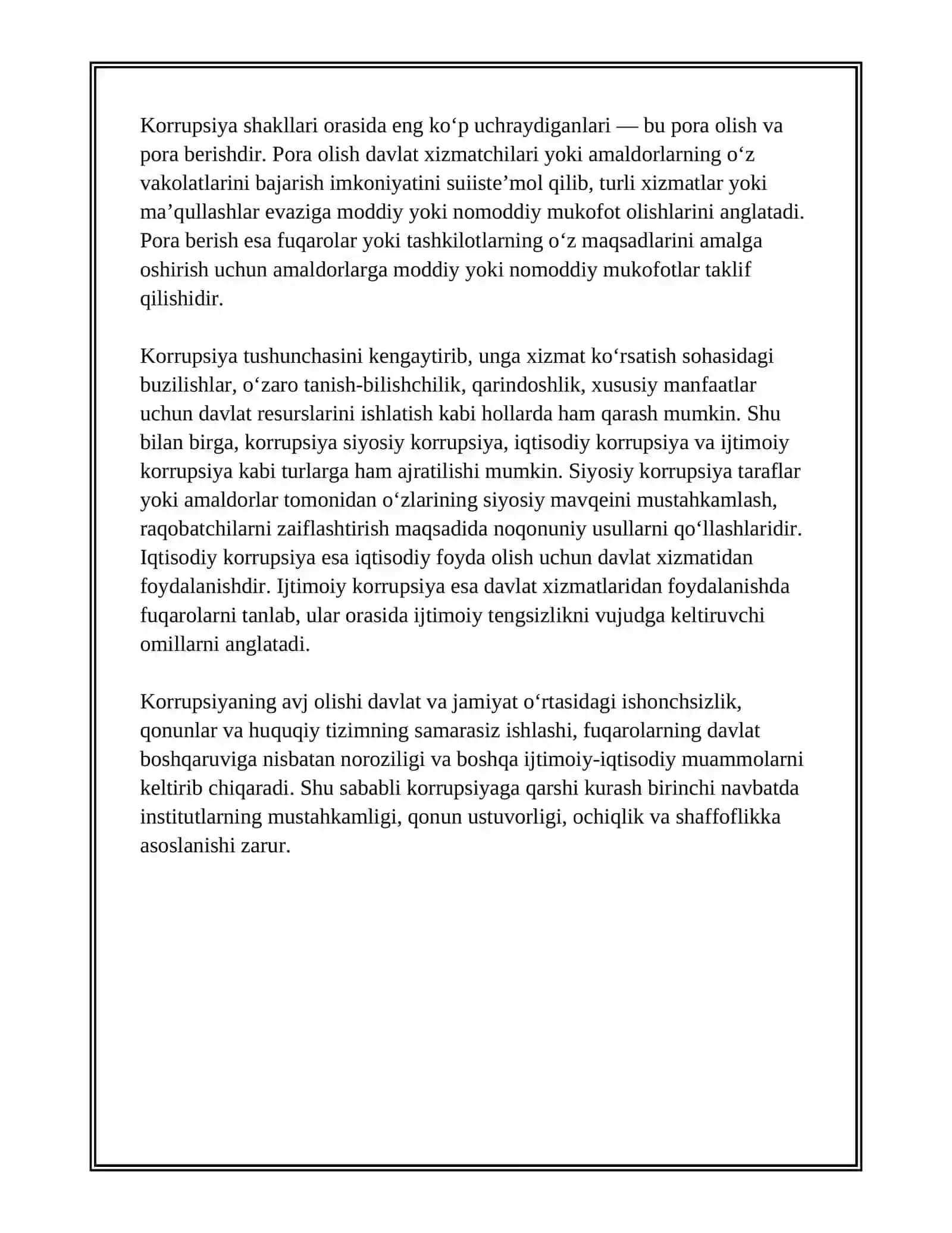 KORRUPSIYANING MOHIYATI, OQIBATLARI VA UNGA QARSHI KURASH MEXANIZMLARI 4