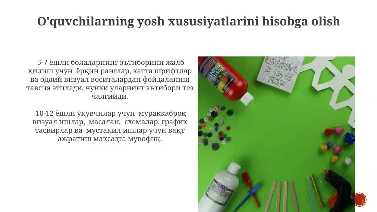 Tarbiyachining tasviriy faoliyat mashgʻulotlarini tashkil qilishdagi komponentlari 4