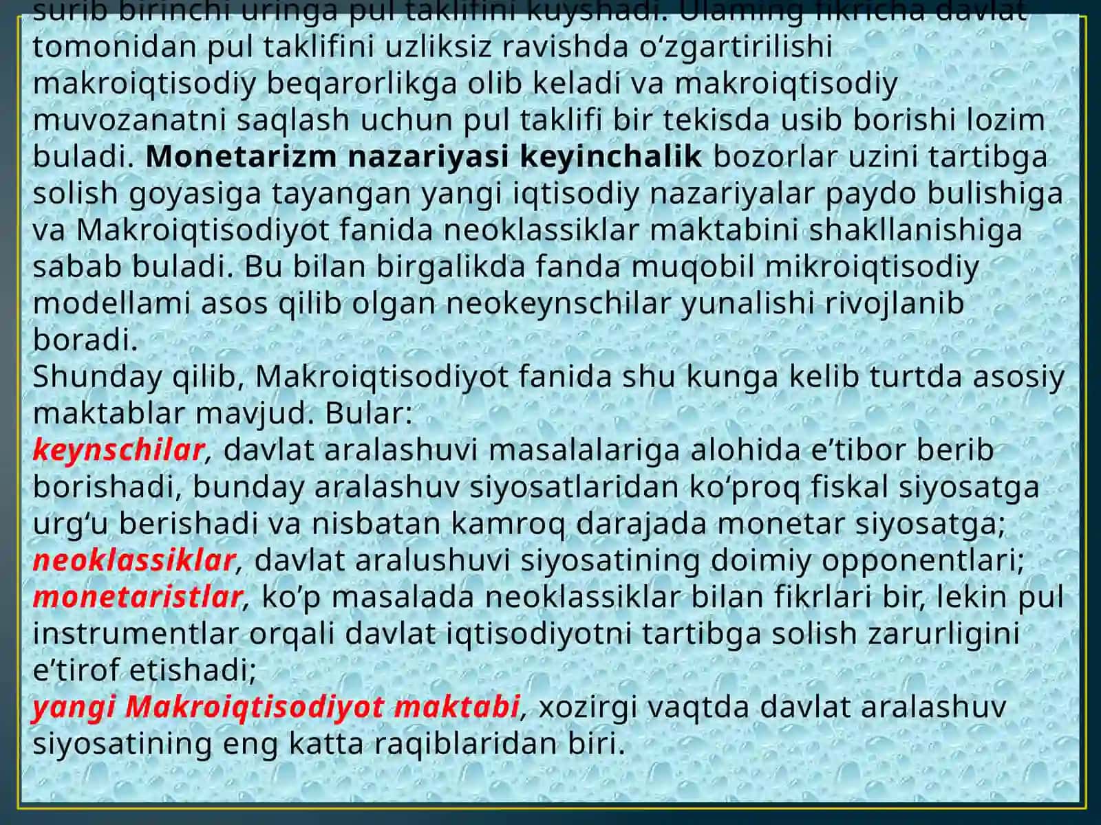 Klassik va Keyns iqtisodi o'rtasidagi asosiy ko'rsatkichlar vaularni hisoblash 4