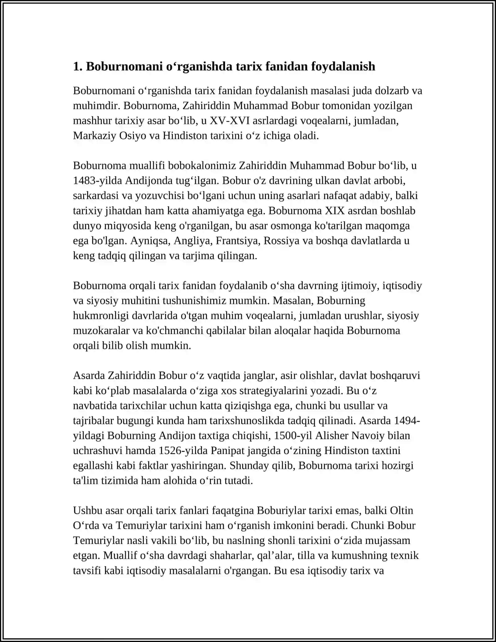 "BOBURNOMA" ASARINI OʻRGANISHDA FANLARARO ALOQADAN FOYDALANISH 4