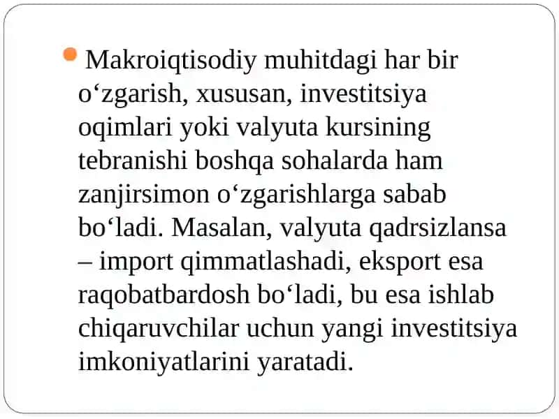Makroiqtisodiy jarayonlardan investitsiyalar va valyuta kursining o‘zarota’sirinibaholash 4