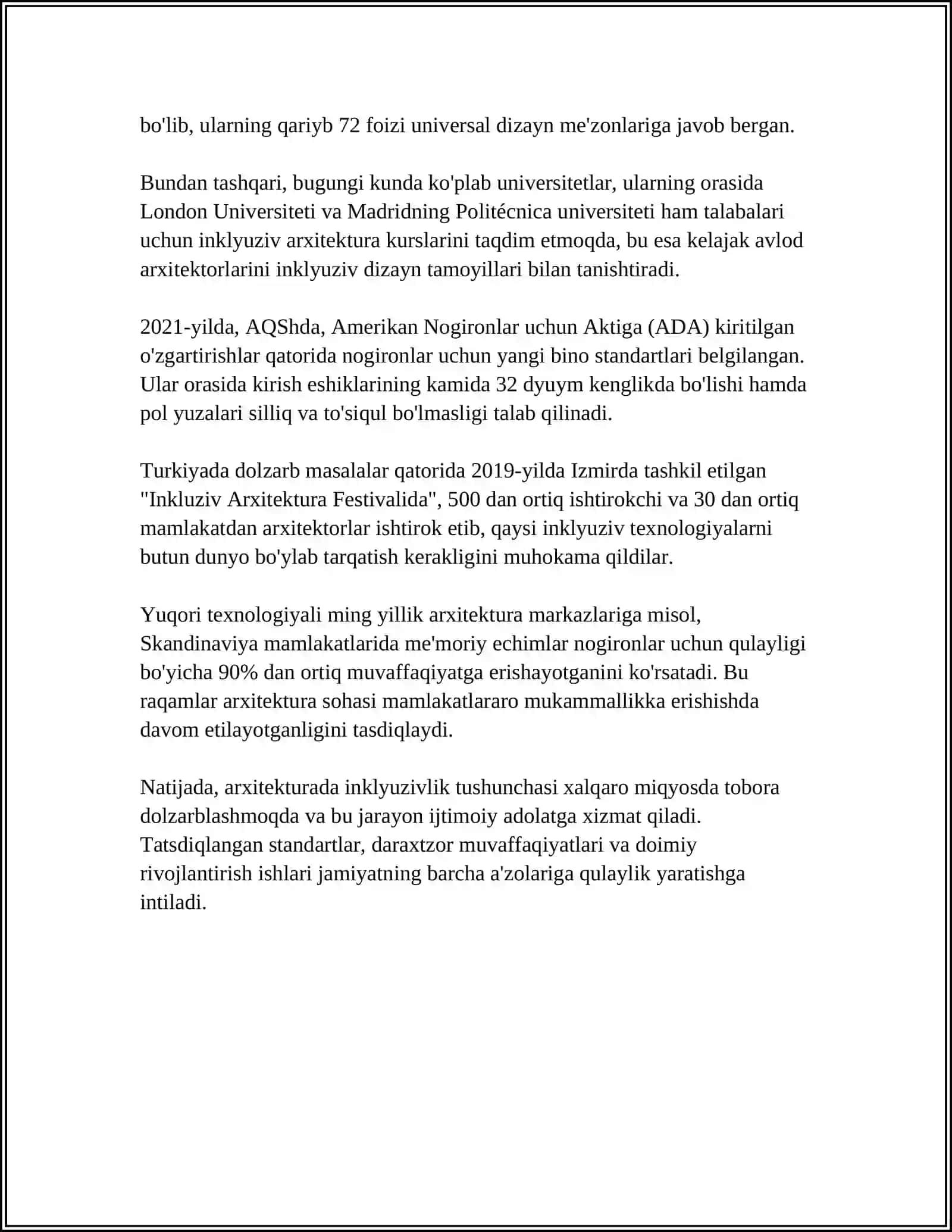 ARXITEKTURAVIY RENAVATSIYA FANIDAN. BINONI TAʼMIRLASHDA INKLYUZIVLIK PRINTSIPINI QOʻLLASH 4
