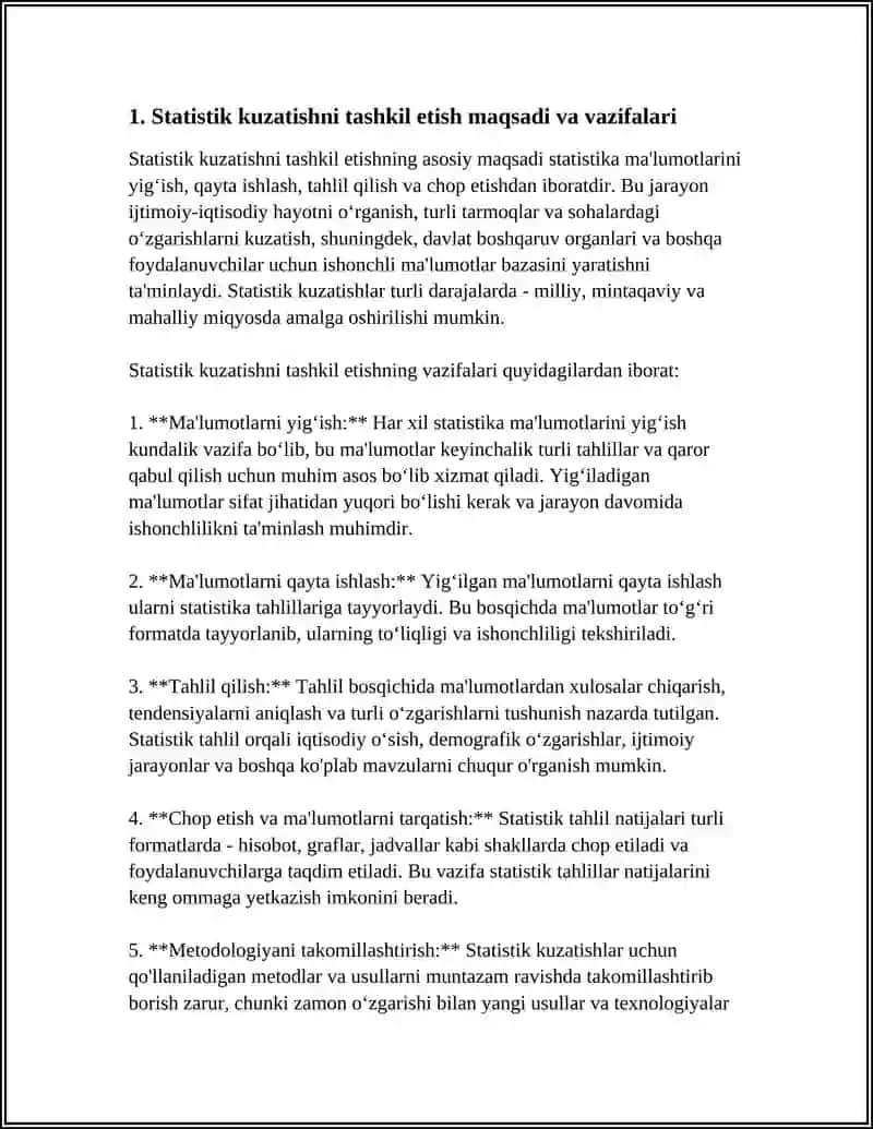 STATISTIK KUZATISHNI TASHKIL ETISHNING OʻZIGA XOS XUSUSIYATLARI 4