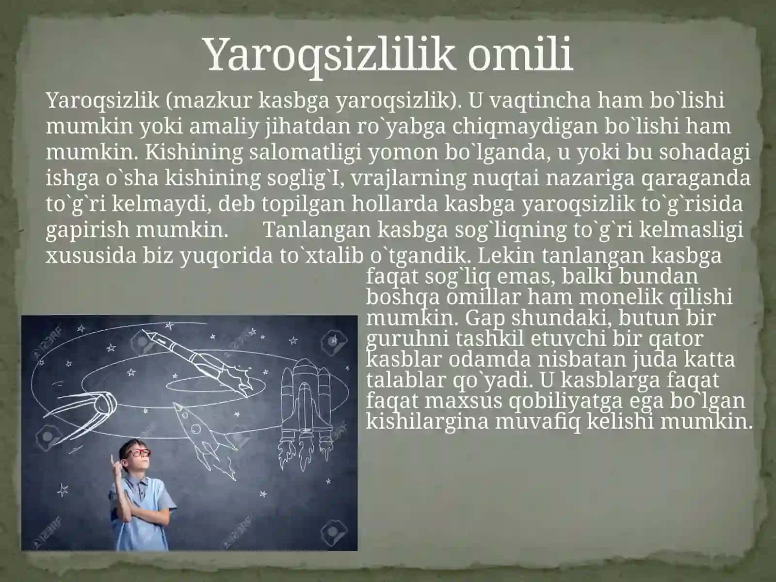 Kasb hunar egallashda inson salomatligiga qo’yilgan talablar 4