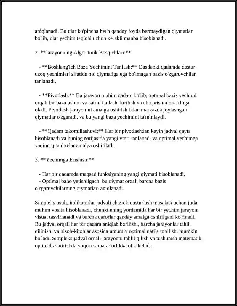 SIMPLEKS USULINING KO‘RSATKICHLAR JADVALI VA UNI YANGILASH JARAYONI 4