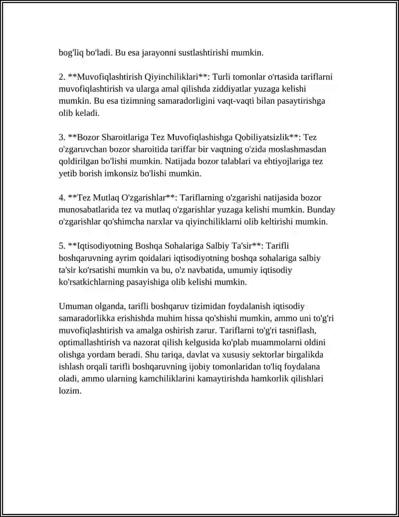 TARIFLI BOSHQARUVNING AFZALLIGI VA KAMCHILIKLARI 4