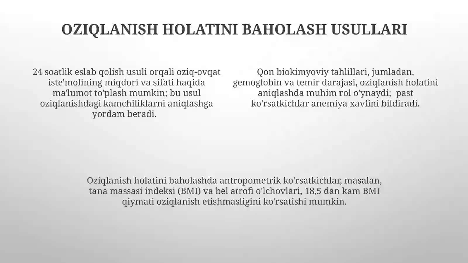 Shaxsiy ovqatlanishning adekvatligini oʻrgsnish va baholash 4