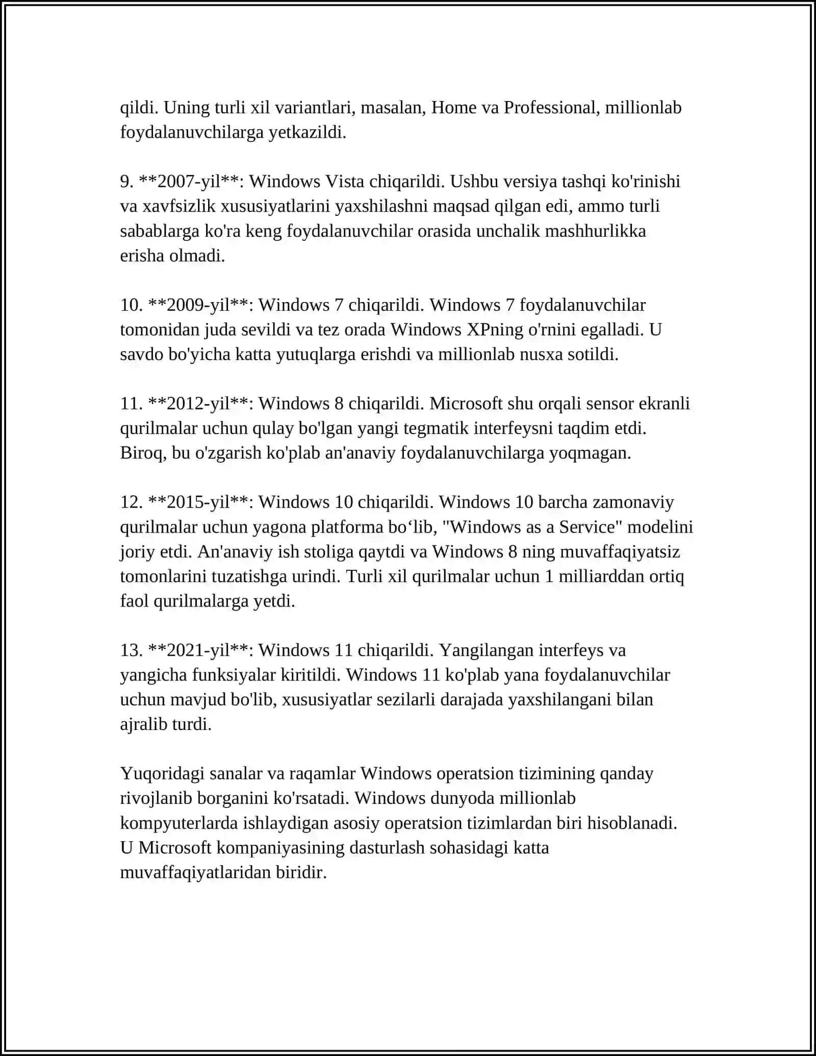 MUSTAQIL ISH Mavzu: WINDOWS OPERATSION TIZIM 4