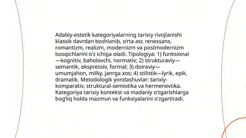 Adabiyot nazarivasi (2-tomlik) kitobidan "Adabiy - estetik kategoriyalar" bo’limi 4