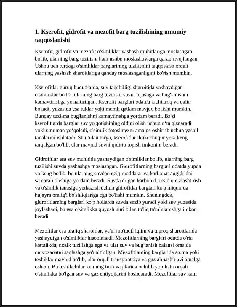 TURLI YASHASH MUHITIDAGI(KSEROFIT, GIDROFIT, MEZOFIT) BARGLARNING TUZILISGHINI SOLISHTIRISH 4