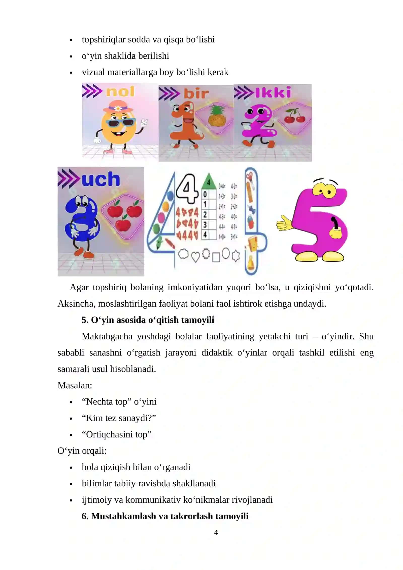 Matematik tasavvurlarini shakllantirish moduli bo’yicha 4