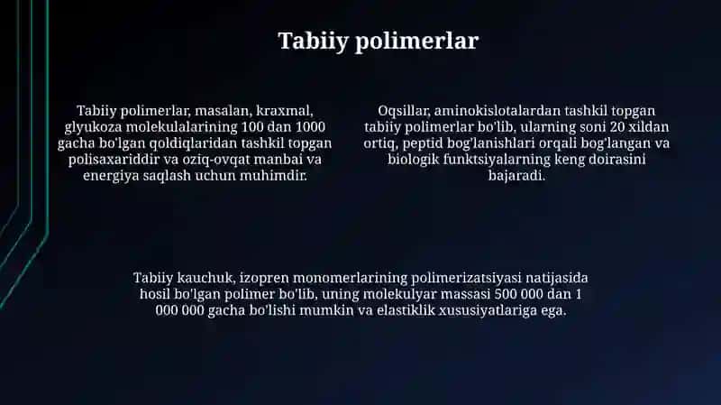 Yuqori molekulyar birikmalar ta'rifi 4