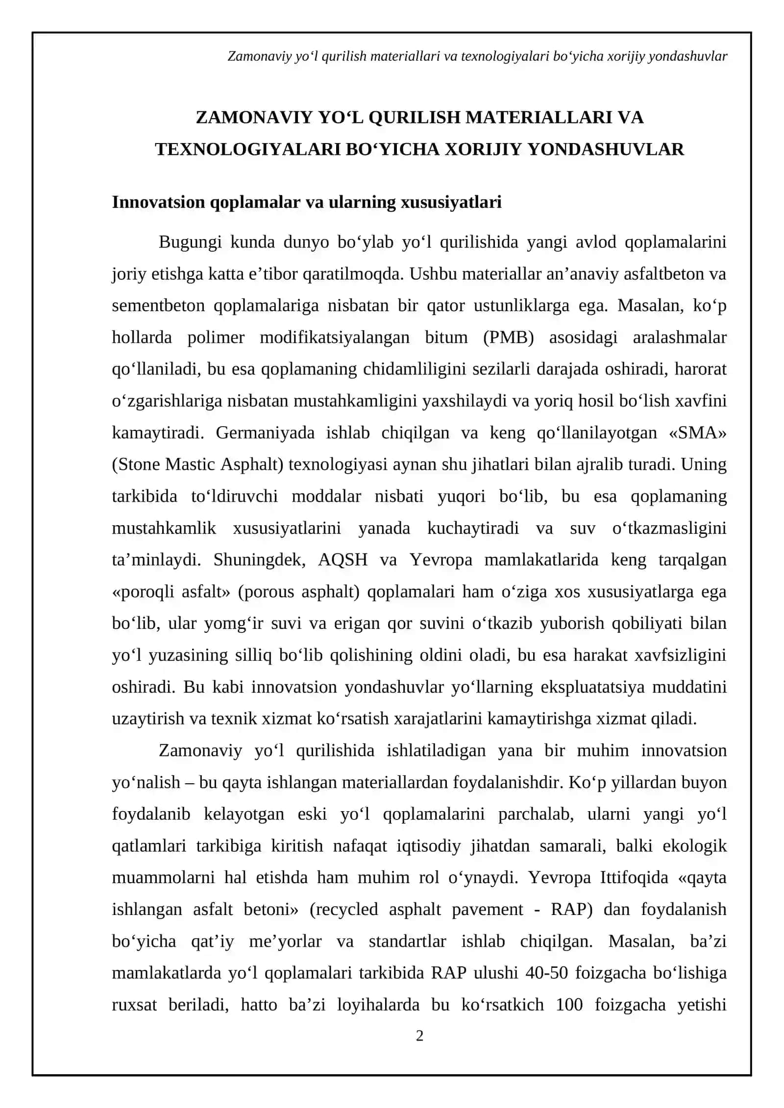 Avtomobil yoʻllarining toʻshamasini qurishning chet el tajribalari 4