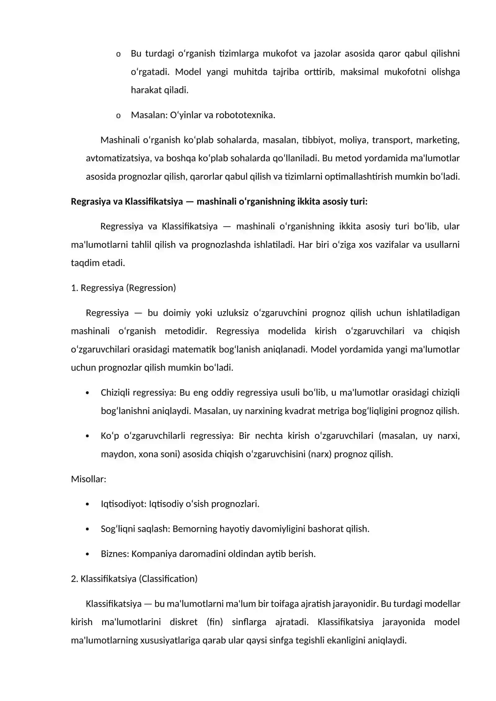 Mashinali o'qitish usullari va algoritmlari. Regressiya va kiassifikatsiya 4