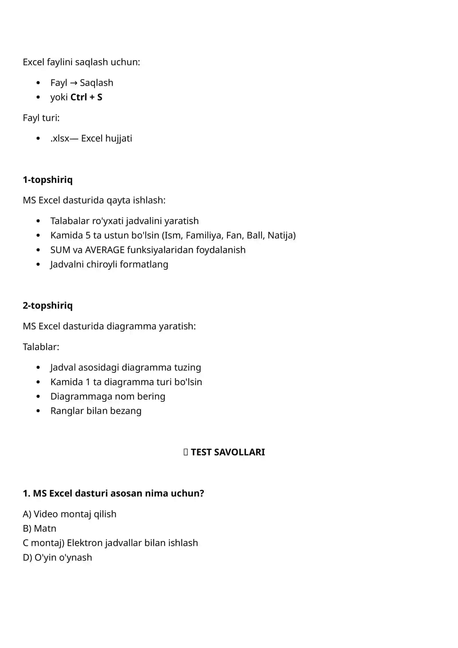 MS Office dasturlarida elektron jadvallar, tahlillar yuritish, diagrammalar hosil qilish 4