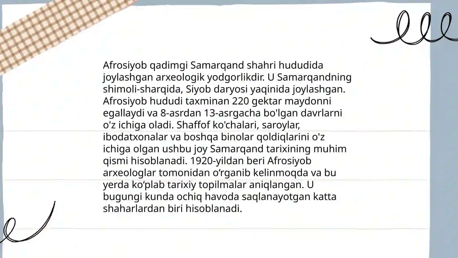 Afrosiyob yodgorligi òrganilish tarixi 4