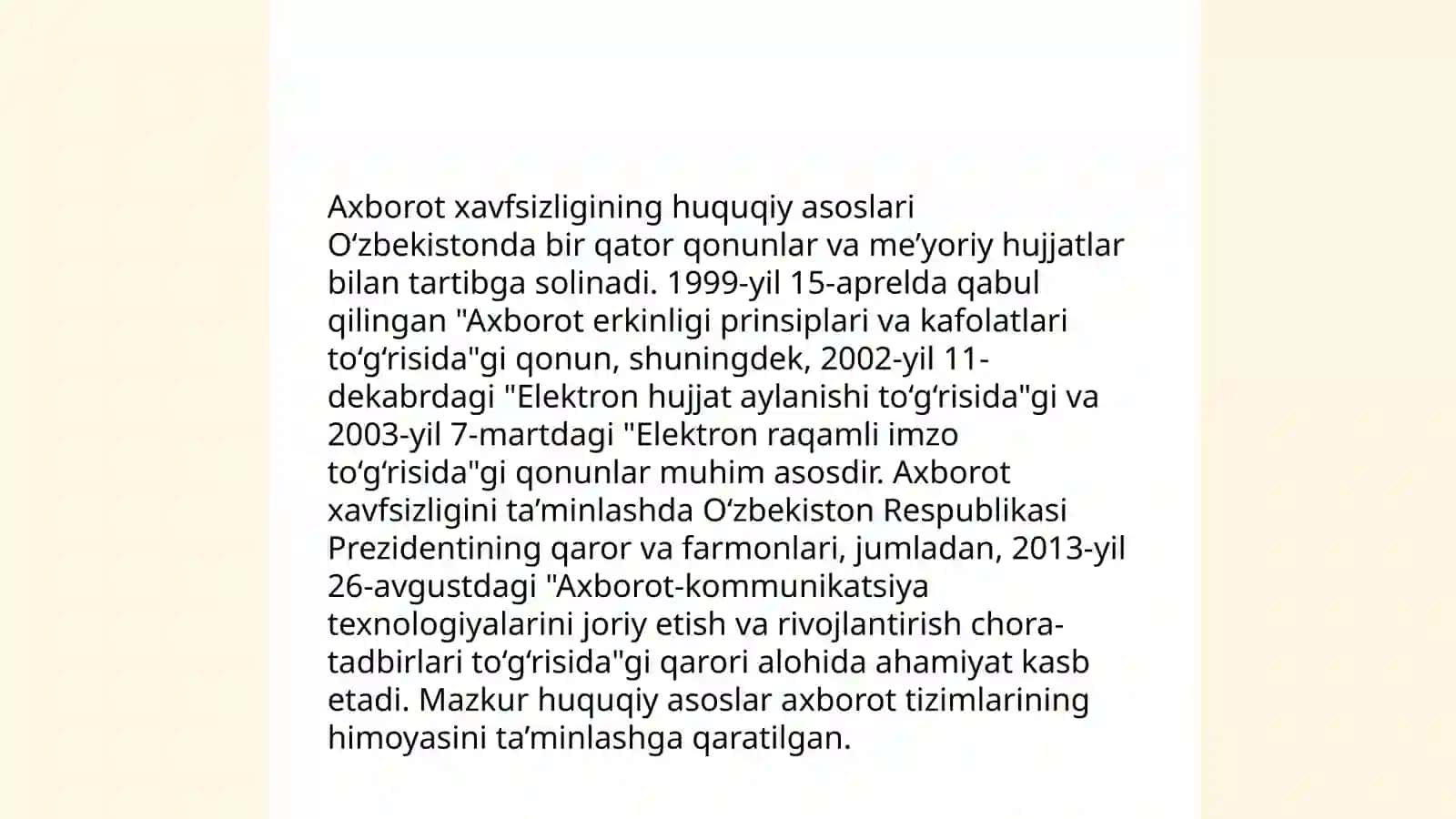O'zbekistonda axborot xavfsizligining ma'naviy va huquqiy asoslari 4