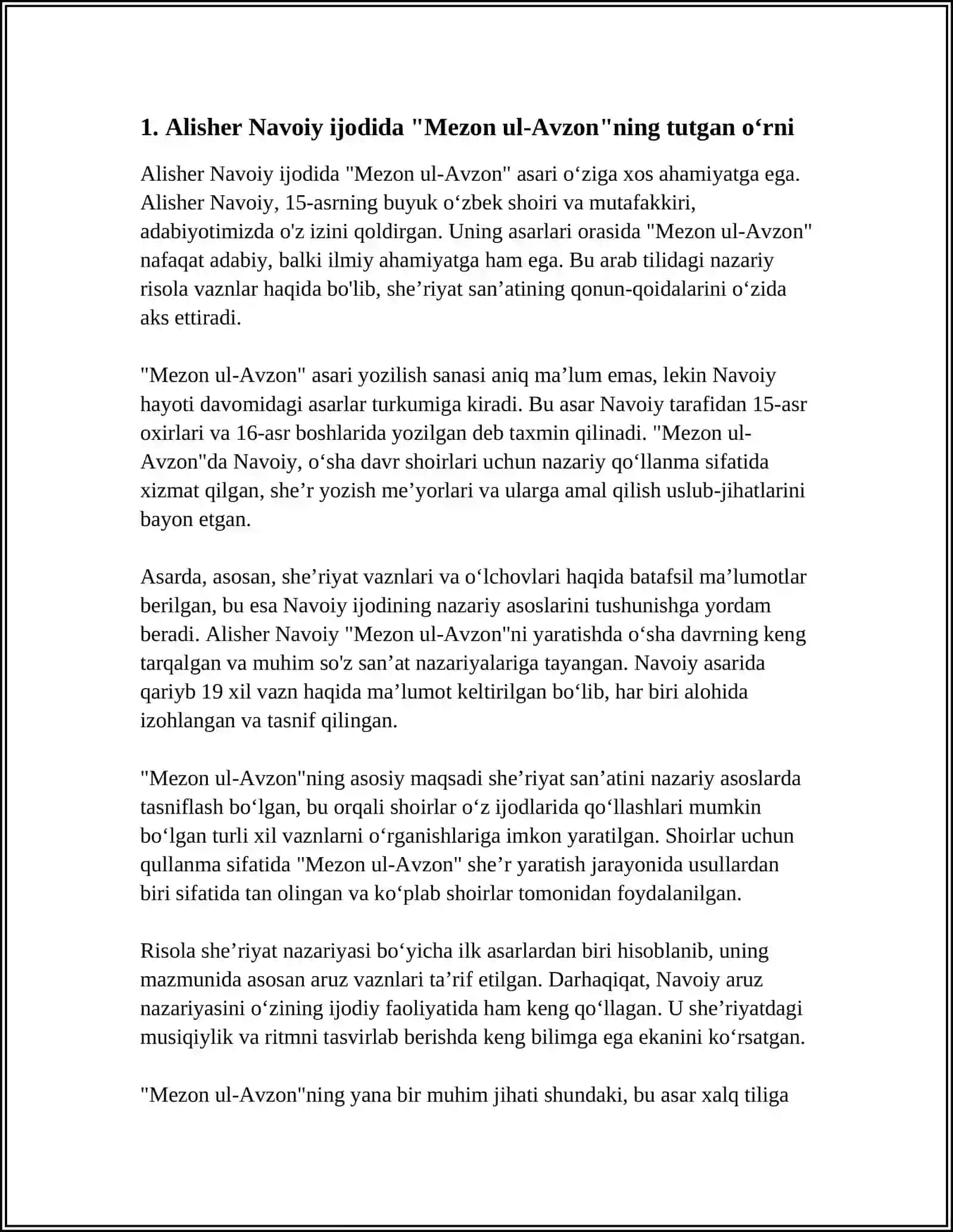 ALISHER NAVOIY NING MEZON UL AVZON ASARIGA MUSTAQIL ISH 4