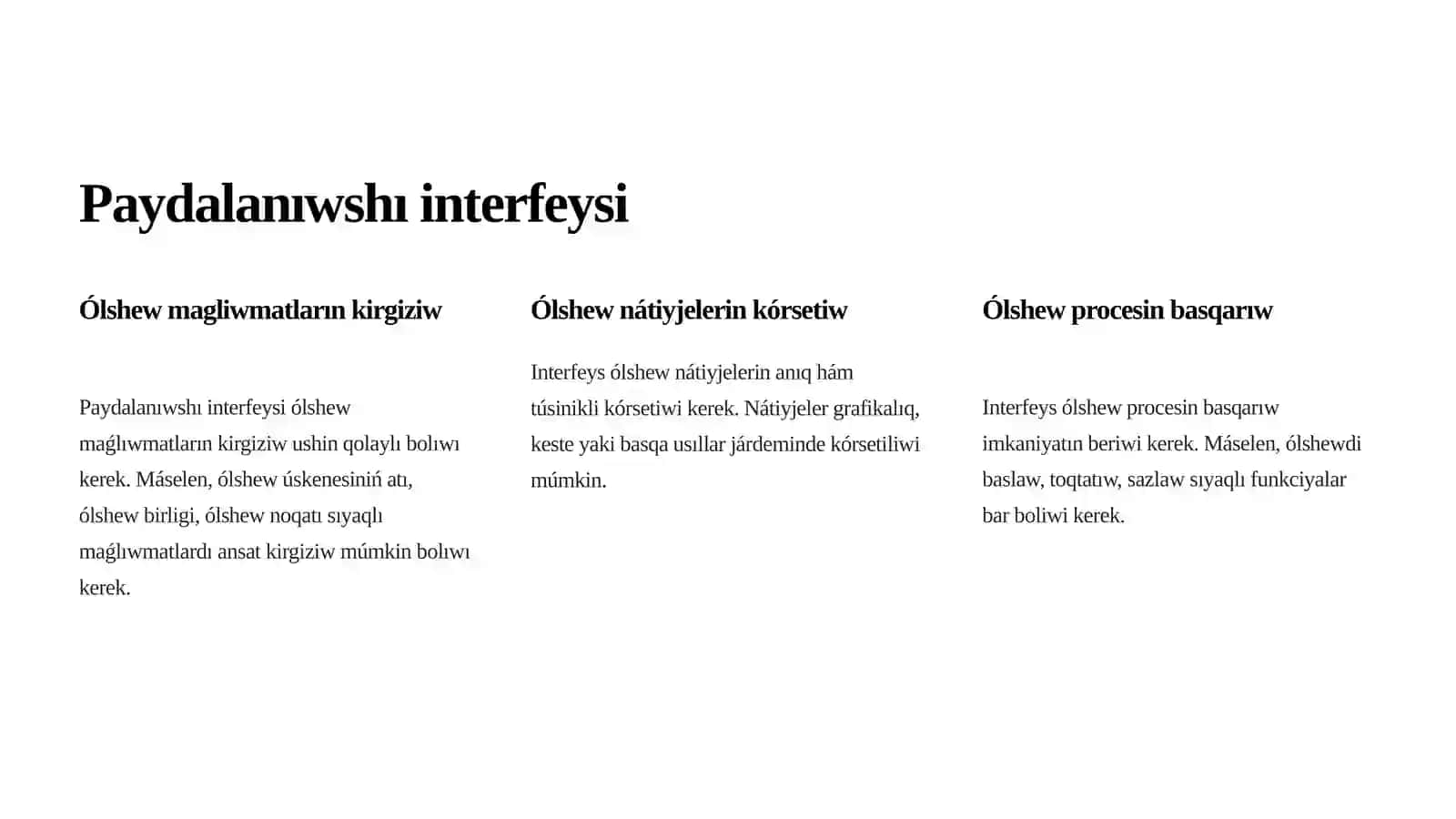 Ólshem ólshew texnikası hám programmalıq interfeysi 4
