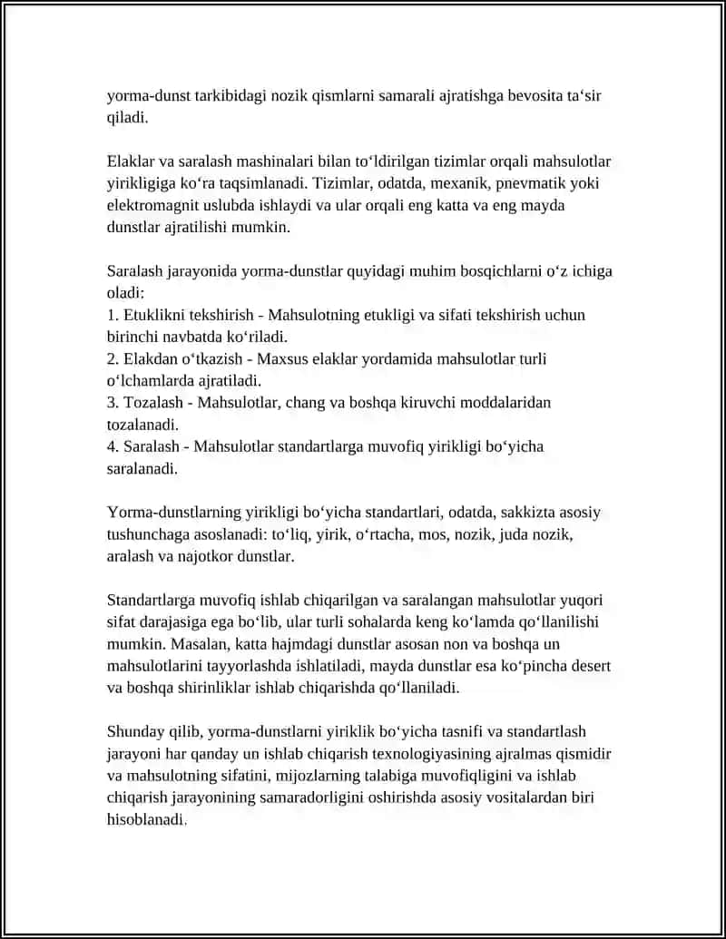 YORMA-DUNSTLARNI YIRIKLIGI BOʻYICHA SARALASH JARAYONI 4