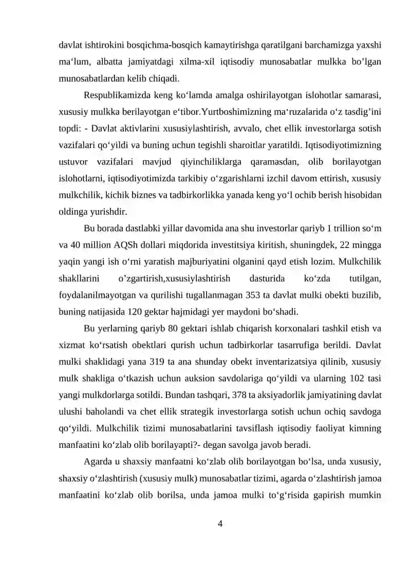 Mulk huquqining vujudga kelishu va  Mulkchilik shakllari va ularning turlari Kurs ishi 4