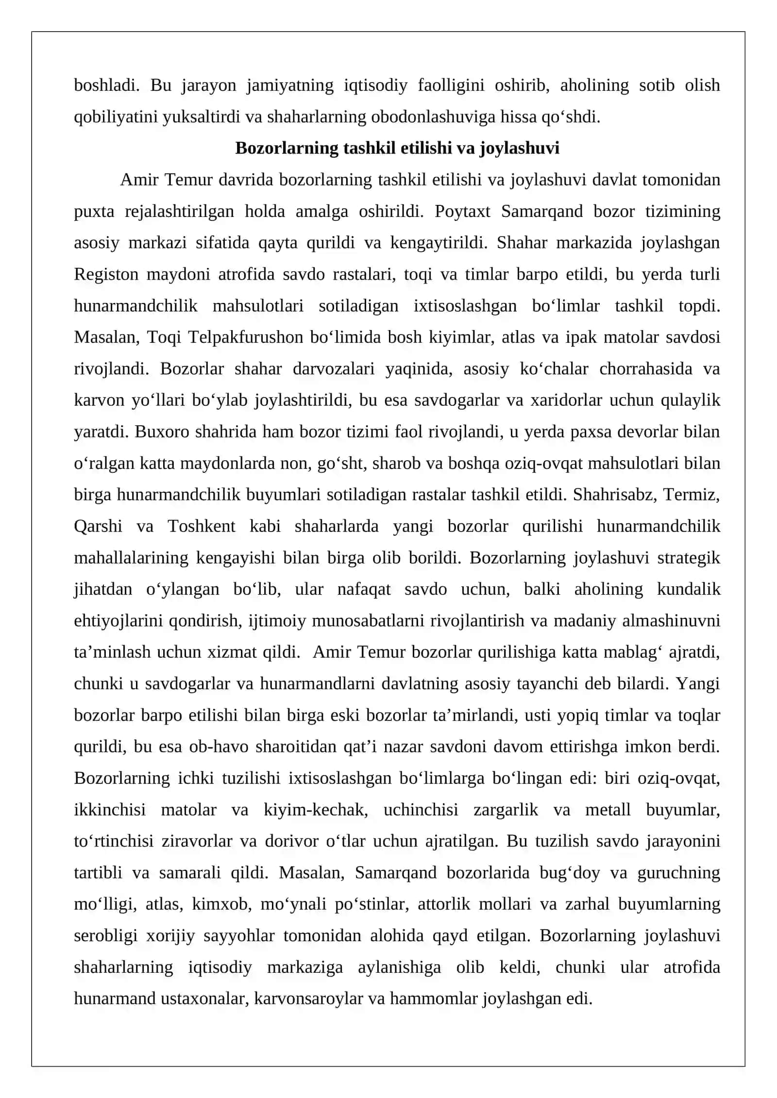Amir Temur va Temuriylar davlatida bozorlarning jamiyat hayotida tutgan o‘rni 4