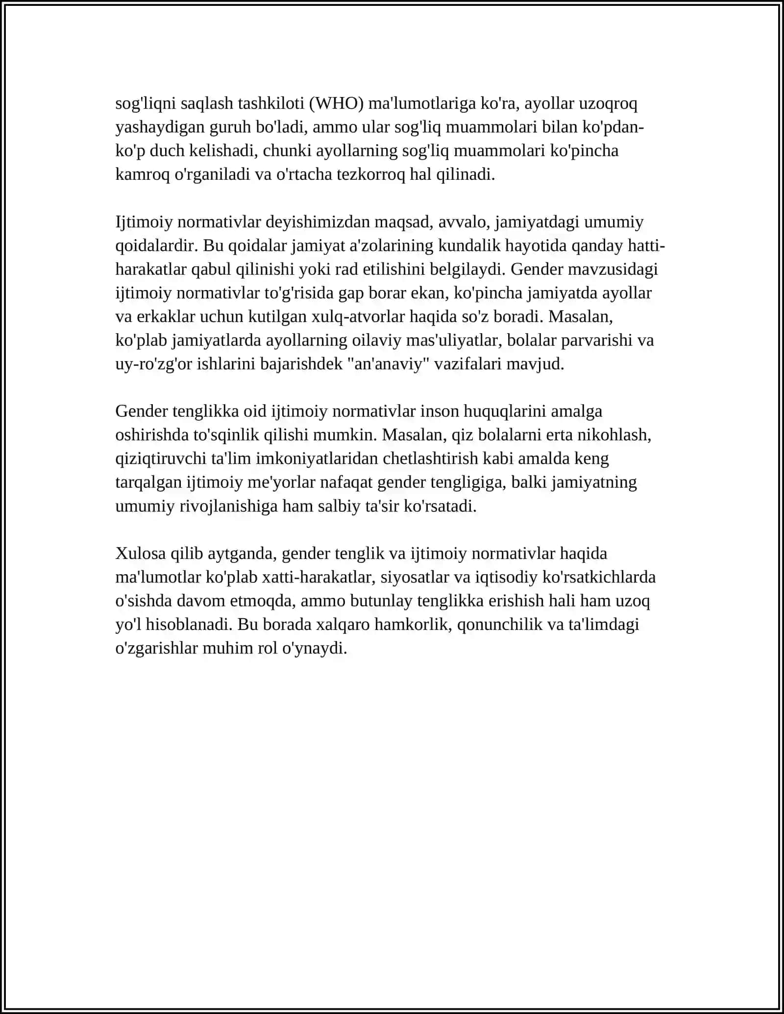 GENDER TENGLIGI VA AYOLLAR HUQUQI MASALALARI 4