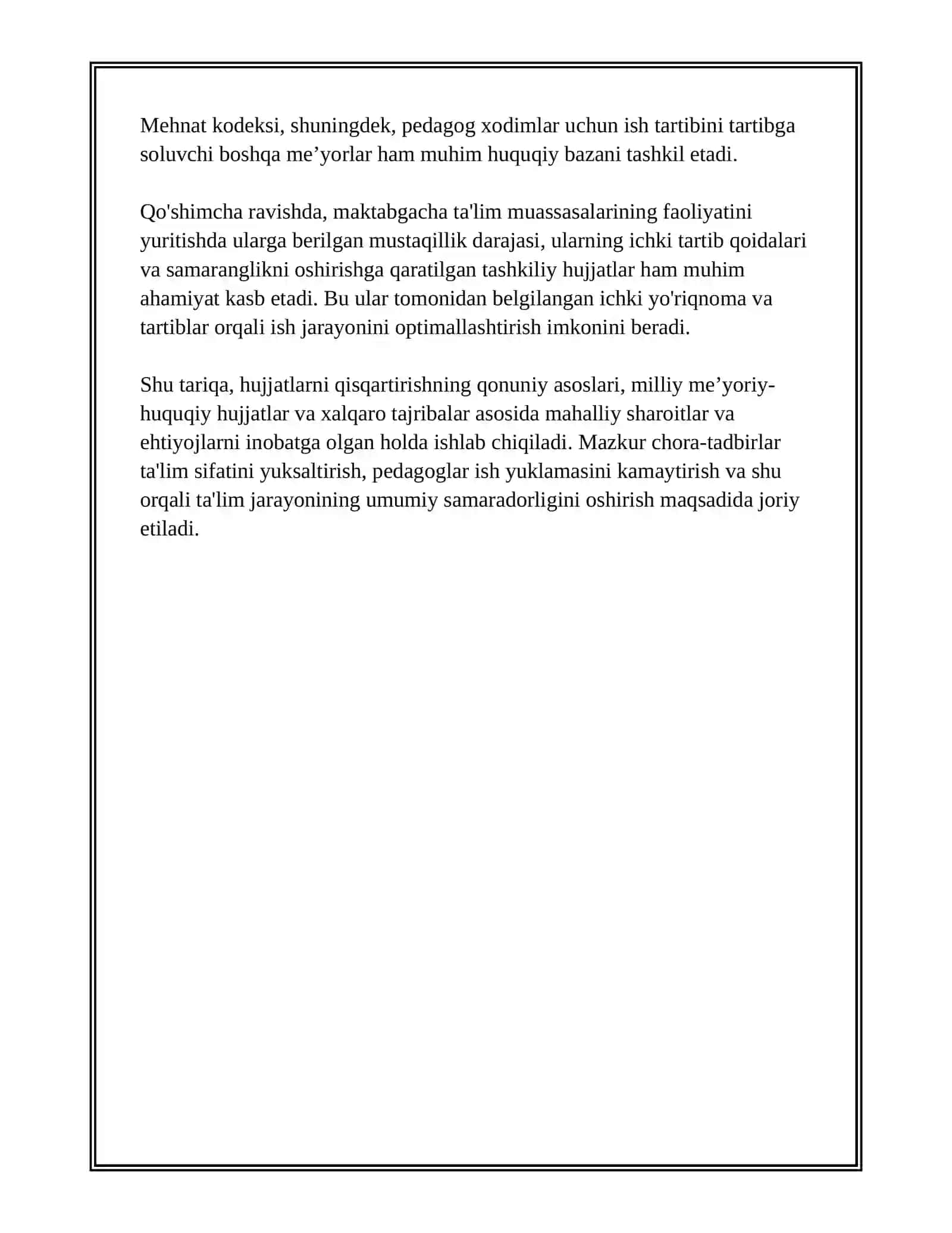 MAKTABGACHA TA'LIM TASHKILOTLARI PEDAGOGLARINING ISH HUJJATLARINI TUZILISHIDAGI QISQARTIRISH 4