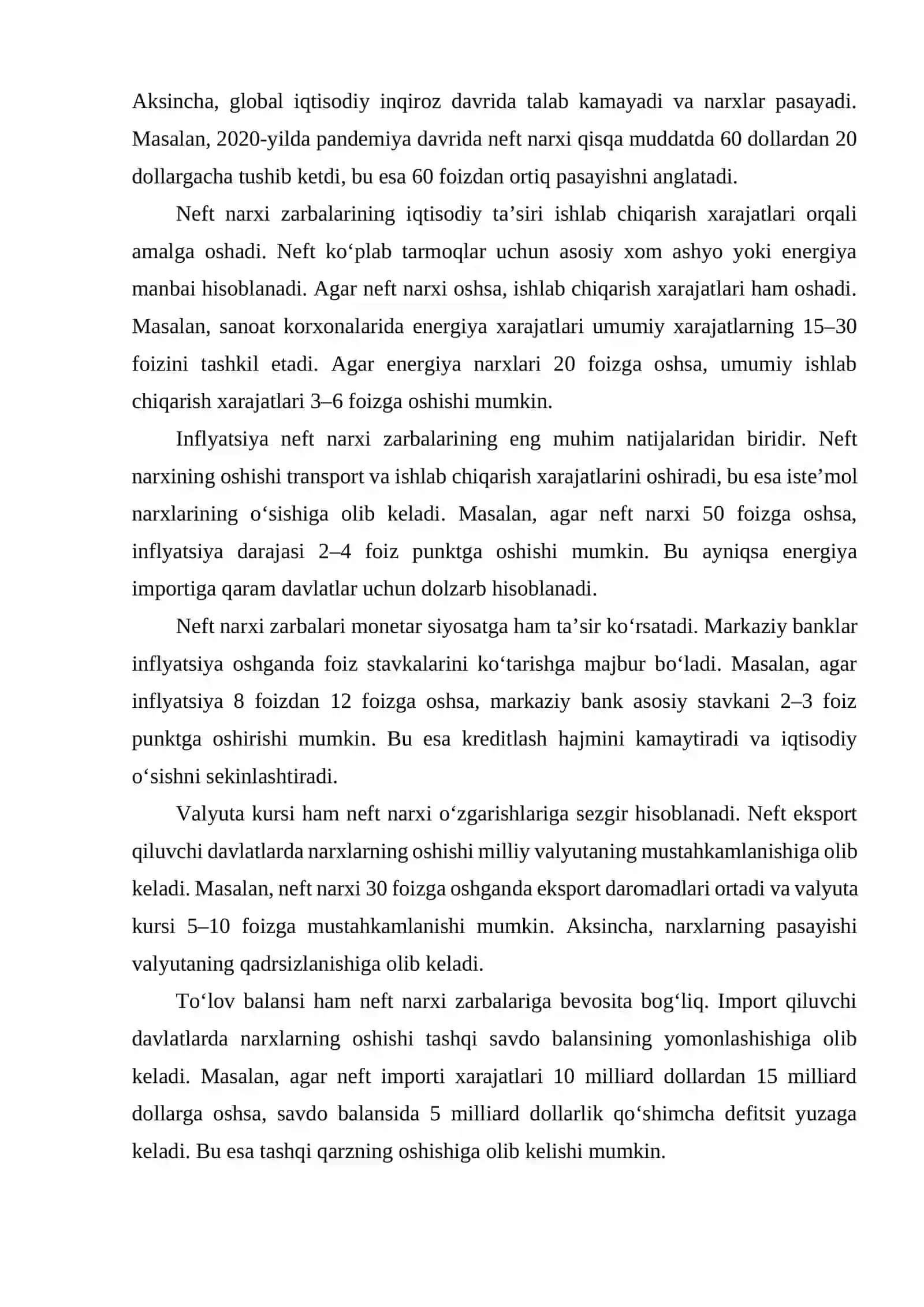Neft narxi zarbalari va rivojlanayotgan mamlakatlar iqtisodiyotiga dinamik tasiri 4