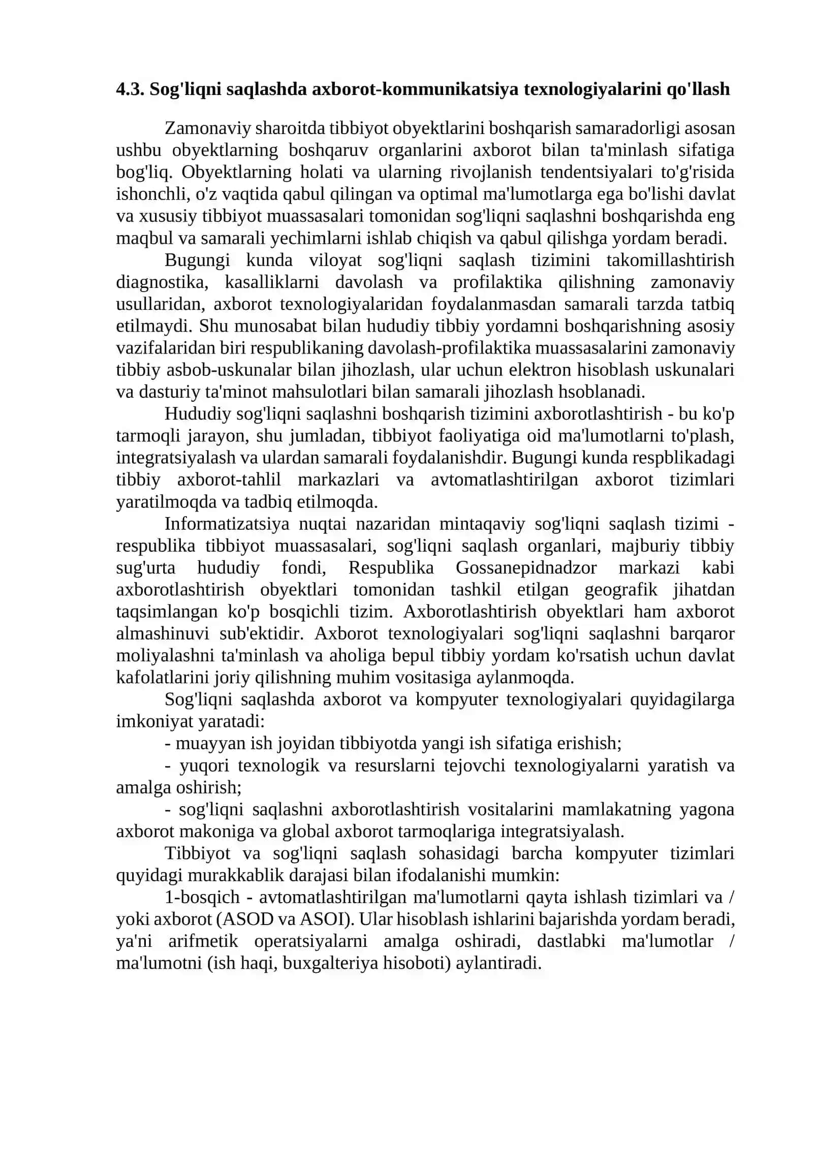 Tibbiyot axborot tizimlari va ularning dasturiy ta’minotini ishlab chiqish 4