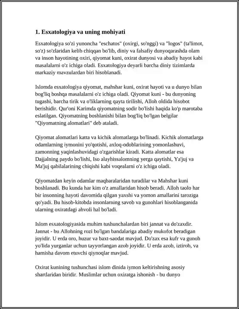 ESXATOLOGIYANING MOHIYATI: QIYOMAT VA OXIRAT DUNYOSI 4