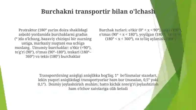 Burchak o'lchovlarining turlarini oʻrganish 4