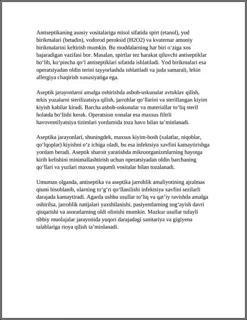 XIRURGYADA ANTISEPTIKA VA ANTISEPTIKANI QÖLLASH USULLARI, ANTISEPTIKA VA ASEPTIKA FARQLARI 4