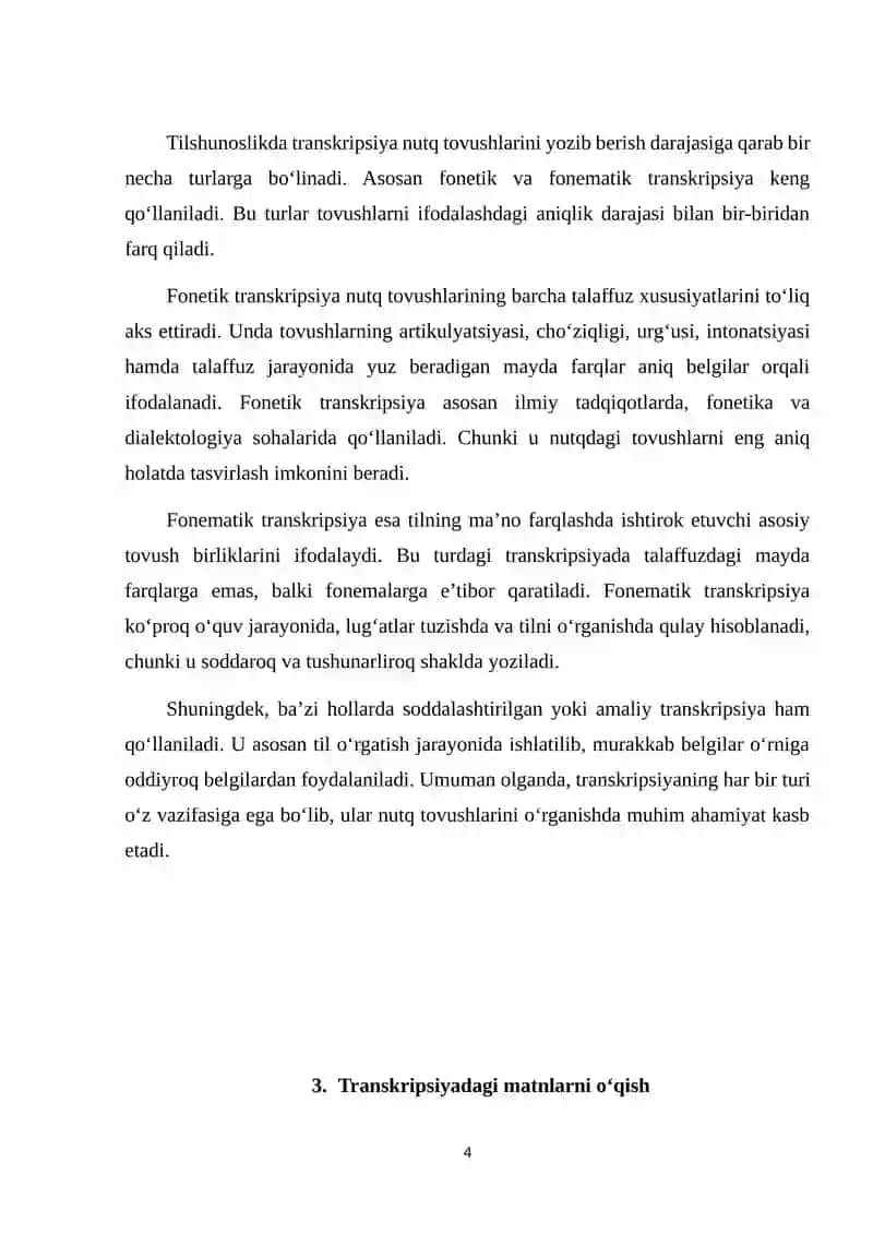 Transkripsiya. Transkripsiyadagi matnlarni o‘qish va yozish 4