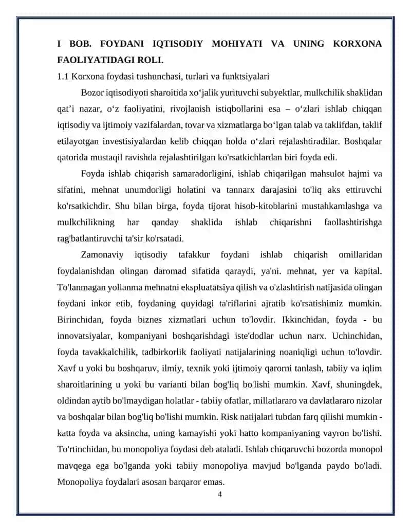 KORXONA FOYDASINI SHAKLLANTIRISH VA UNDAN SAMARALI FOYDALANISH YO’LLARI 4