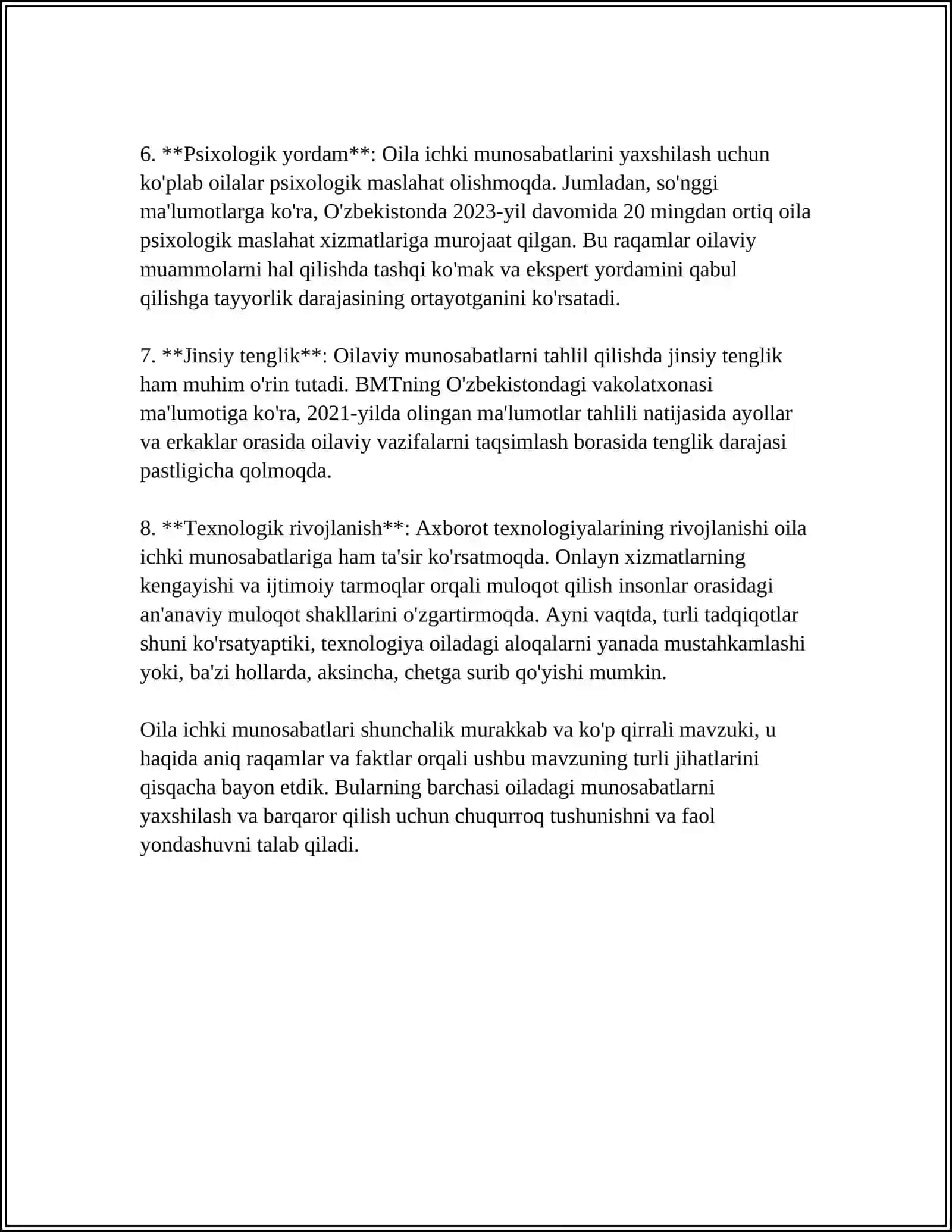 O'zbeiston Respublikasi Oliy Ta'lim Fan va Innovatsiya Vazirligi - Oila Psixologiyasi 4