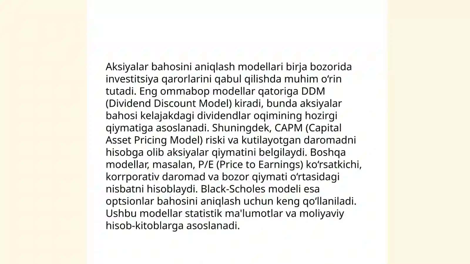 Aksiyalarni baxolanishi va xususiyatlari 4