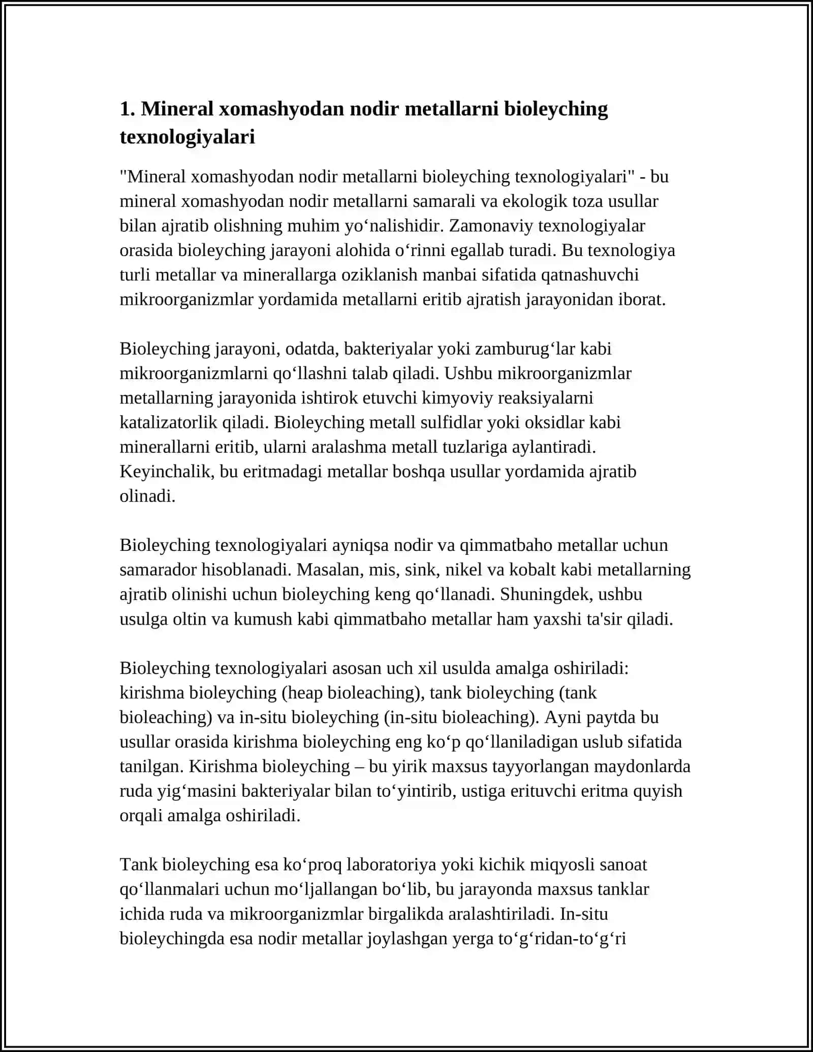MINERAL XOMASHYODAN NODIR METALLARNI BIOTEXNOLOGIK QAYTA ISHLASH 4